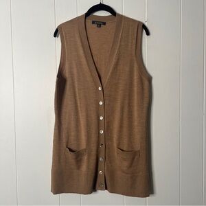 Brooks Brothers Tan Merino Wool Vest Button Front Longline Women's XL